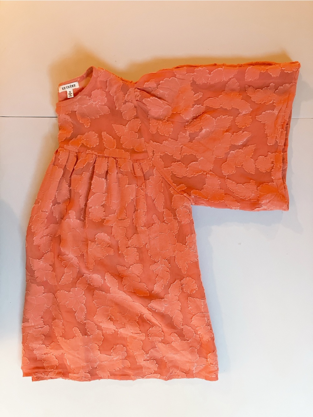 Evereve En Crème floral jacquard babydoll Puff Sleeve Coral Blouse Small Flowy - Picture 10 of 10
